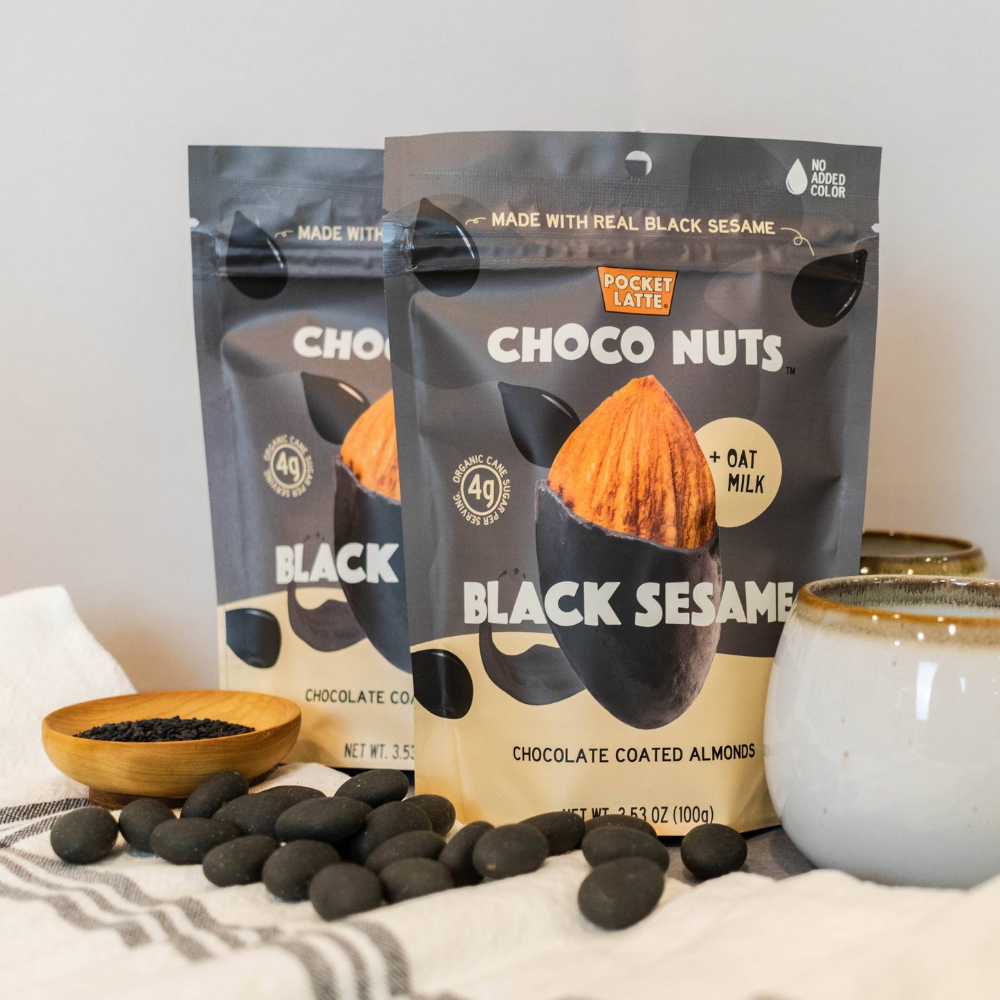 Black Sesame Chocolate Almonds, 3.53 oz Standing Pouch
