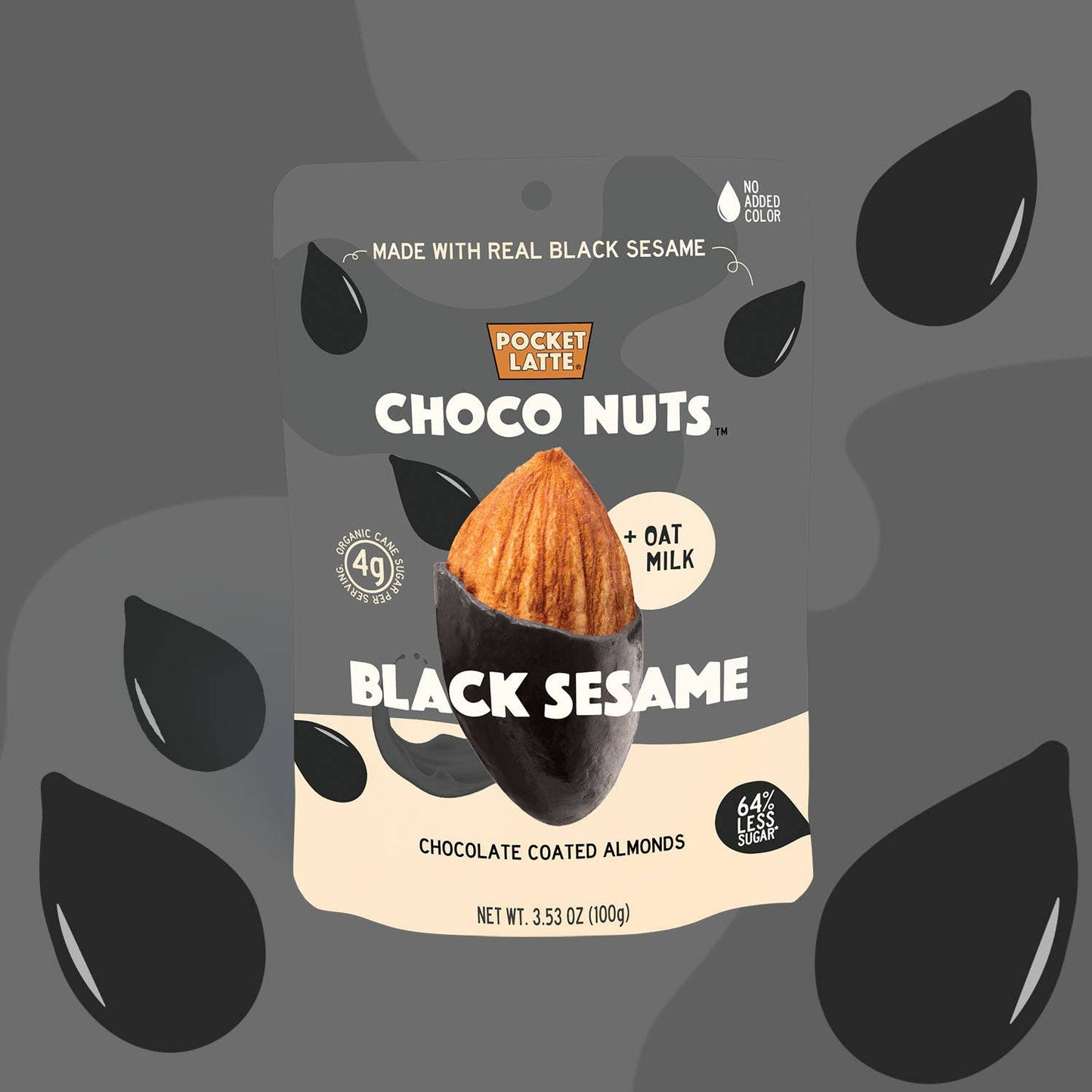 Black Sesame Chocolate Almonds, 3.53 oz Standing Pouch