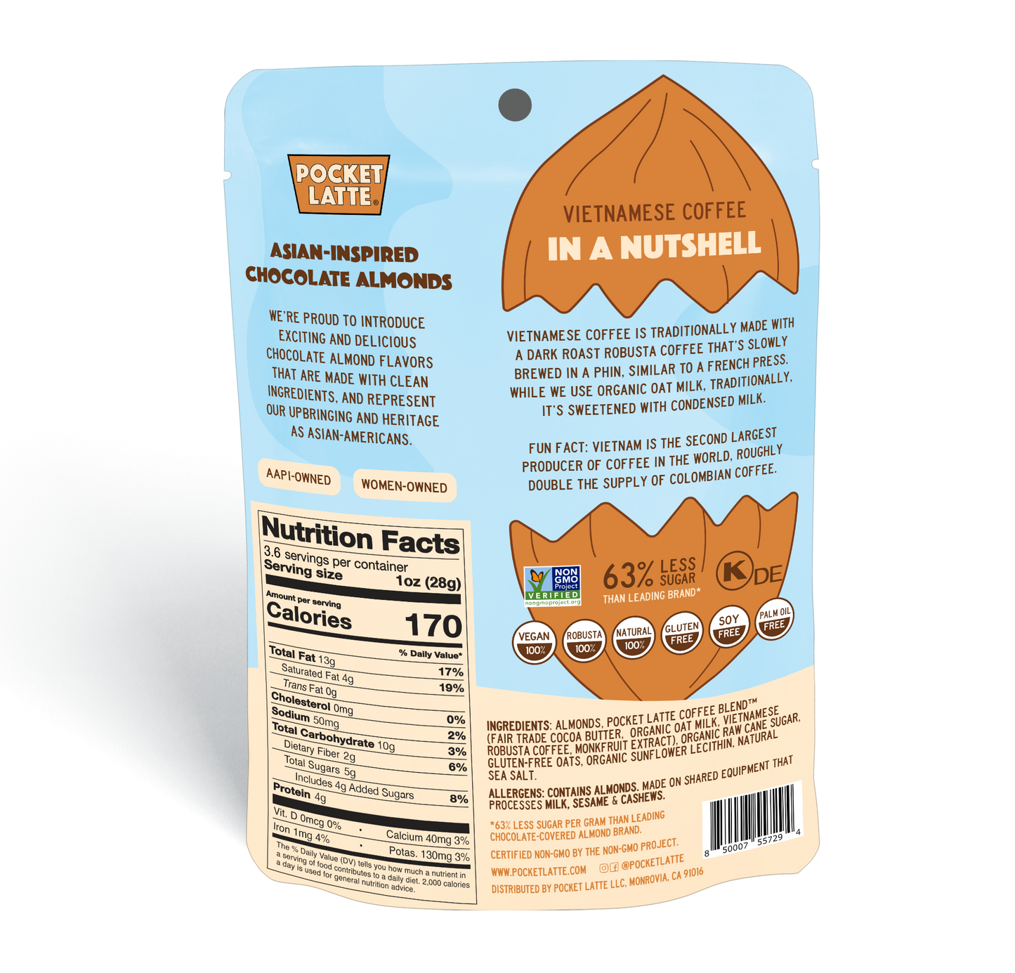 Vietnamese Coffee Chocolate Almonds, 3.53 oz Standing Pouch