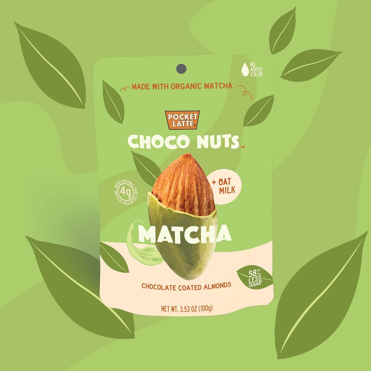 Matcha Chocolate Almonds, 3.53 oz Standing Pouch