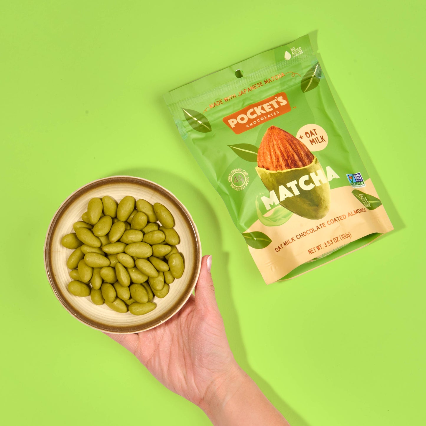 Matcha Chocolate Almonds, 3.53 oz Standing Pouch