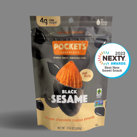Black Sesame Chocolate Almonds, 3.53 oz Standing Pouch